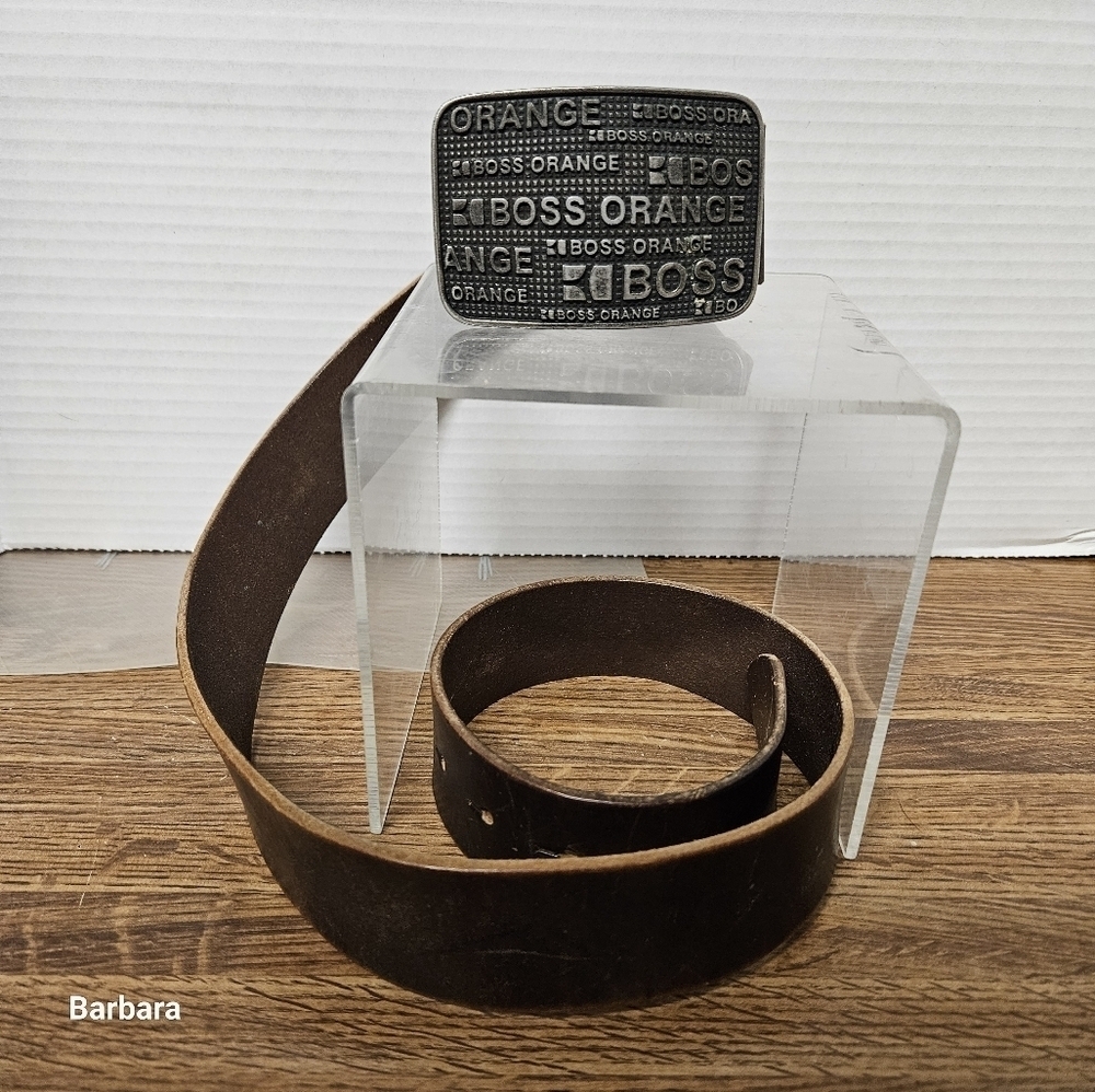 Vintage Discontinued Boss Orange Brown Italian Leather Belt, Size 90-34